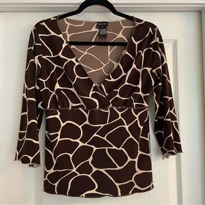 Brown and Cream Giraffe Patterned Blouse